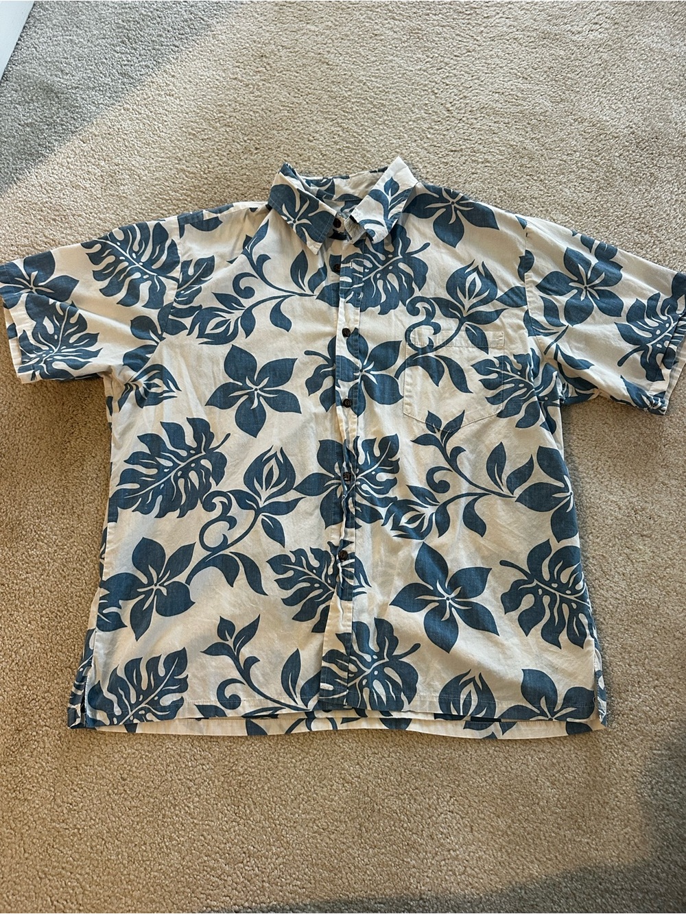 Men's Short-Sleeve Floral Button-Up Shirt - Blue/White